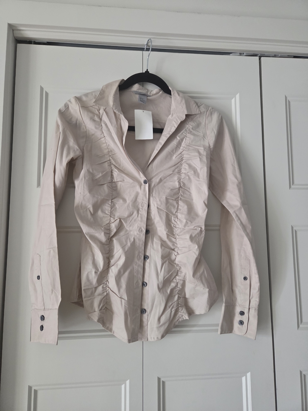 H&M Light Pink Ruched Button-Down Shirt